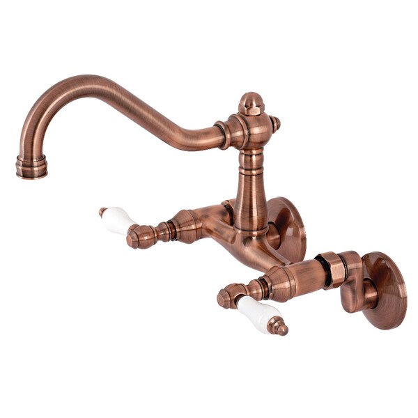 KS322PLAC Vintage 6" Adjustable Center Wall Mnt Kitchen Faucet, Copper
